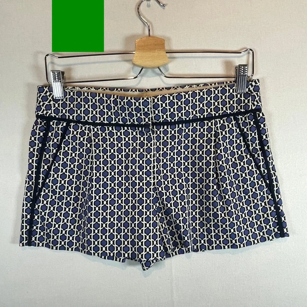 J. Crew Women's Geometric Tile Print Shorts Blue White Casual Summer - Size‎ 4